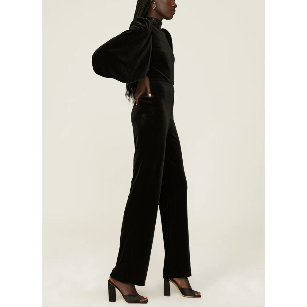 Badgley Mischka Black Velvet Jumpsuit SIZE 10 Cocktail Soft Sequin Designer $630 - Picture 3 of 11